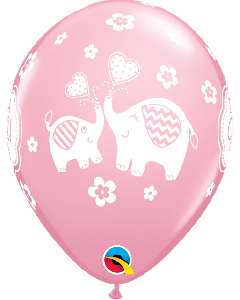 11" Pink It’s a Girl Elephants Latex 25pk Qualatex