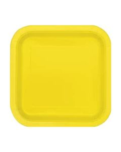 9" Neon Yellow Square Plates Pk14 Unique