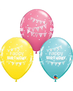 11" Special Mix Birthday Pennants Latex 25pk Qualatex