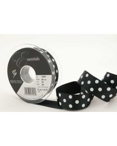 25mm Polka Dot Ribbon On 20M Reel Black