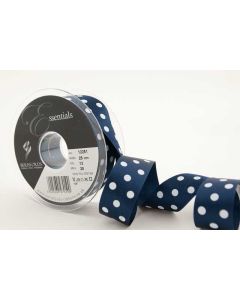 25mm Polka Dot Ribbon On 20M Reel Navy
