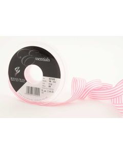 16mm Striped Ribbon On 25M Reel Pink