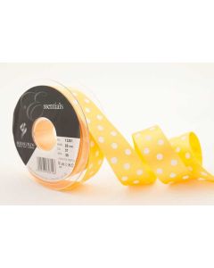 25mm Polka Dot Ribbon On 20M Reel Gold