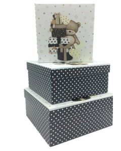 Medium Teddy Black Set Of 3 Boxes Tulip