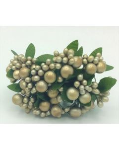 12 Mini Berry Clusters With Leaves Champagne