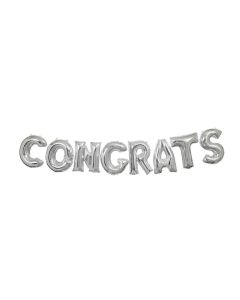 "Congrats" 14" Silver Letters Air FIll Foil Balloon Banner Kit Unique