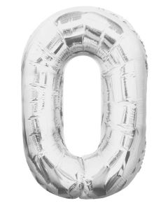 34" PACKAGED SILVER FOIL BALLOON NUMBER 0 - 53820/1