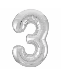 34" PACKAGED SILVER FOIL BALLOON NUMBER 3 - 53823/1