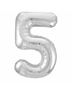 34" PACKAGED SILVER FOIL BALLOON NUMBER 5 - 53825/1