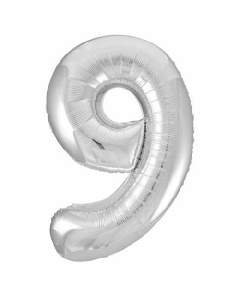 34" PACKAGED SILVER FOIL BALLOON NUMBER 9 - 53829/1