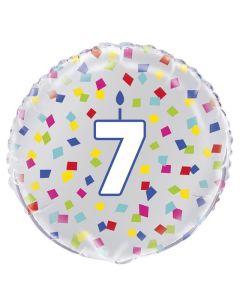18" Age 7 Silver With Rainbow Confetti Round Foil Unique