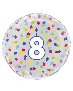 18" Age 8 Silver With Rainbow Confetti Round Foil Unique
