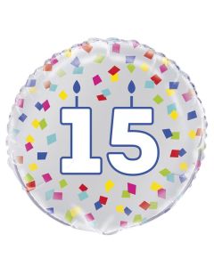 18" Age 15 Silver With Rainbow Confetti Round Foil Unique