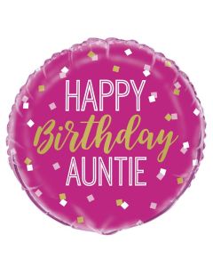 18" Pink Birthday Auntie Round Foil Unique
