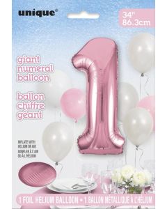 34" PACKAGED LOVELY PINK FOIL BALLOON NUMBER 1 - 54453/1