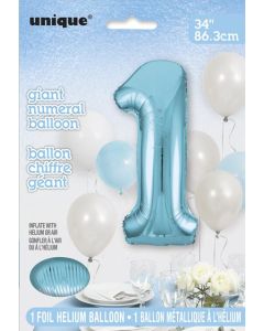34" PACKAGED POWDER BLUE FOIL BALLOON NUMBER 1 - 54454/1