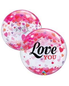 22" Pink Hearts Love You Bubble Qualatex