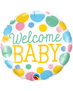 18" Multi Coloured Dots Welcome Baby Round Foil Qualatex