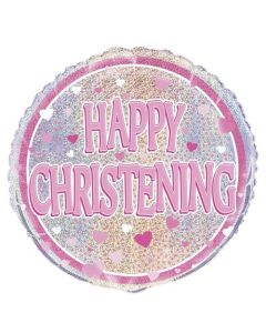 18" Packaged Pink Christening Prismatic Balloon