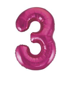34" Pink Number 3 Foil Balloon Unique