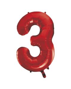34" PACKAGED RED FOIL BALLOON NUMBER 3 - 55853/1