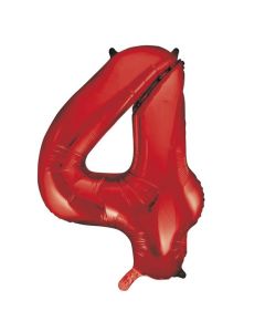 34" PACKAGED RED FOIL BALLOON NUMBER 4 - 55854/1