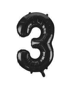 34" PACKAGED BLACK FOIL BALLOON NUMBER 3 - 55863U/1
