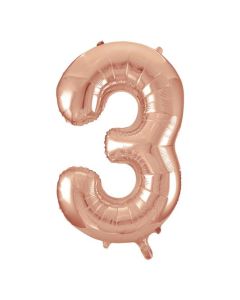 34" PACKAGED ROSE GOLD FOIL BALLOON NUMBER 3 - 55873U/1