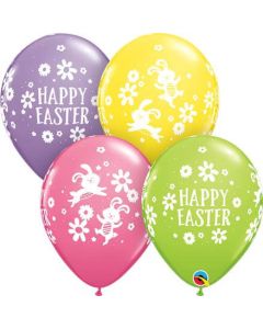 11" Rnd Easter Bunnies & Daises Latex Balloons