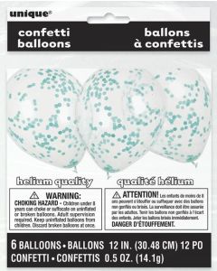 12" Clear Latex with Caribbean Teal Confetti 6pk Unique