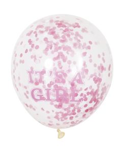 12" It’s a Girl with Pink Confetti Latex 6pk Unique