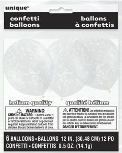 12" Clear Latex with White Confetti 6pk Unique