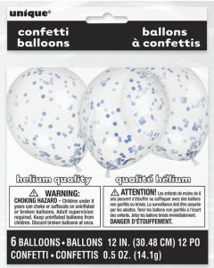 12" Clear Latex with Royal Blue Confetti 6pk Unique