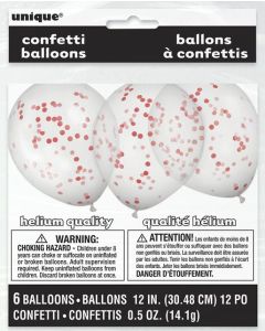 12" Clear Latex with Ruby Red Confetti 6pk Unique
