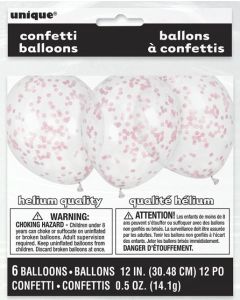 12" Clear Latex with Lovely Pink Confetti 6pk Unique