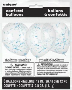 12" Clear Latex with Powder Blue Confetti 6pk Unique