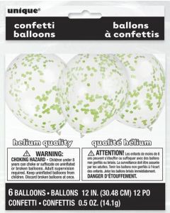 12" Clear Latex with Lime Green Confetti 6pk Unique