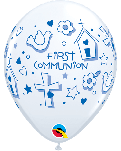 11" White First Communion Boy Latex 25pk Qualatex