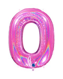 40" Fuchsia Glitter Holographic Number 0 Foil Balloon Grabo