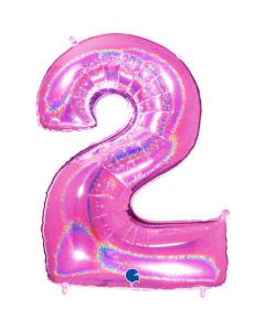 40" Fuchsia Glitter Holographic Number 2 Foil Balloon Grabo