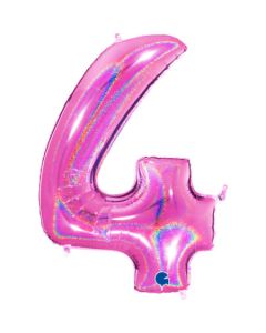 Number 4 Holo Glitter Fuxia 40" Foil Balloon - 614GHF-P
