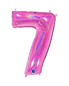 40" Fuchsia Glitter Holographic Number 7 Foil Balloon Grabo