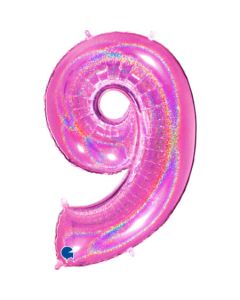 40" Fuchsia Glitter Holographic Number 9 Foil Balloon Grabo