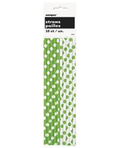 Lime Green Dots Paper Straws 10pk Unique