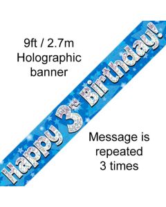 Age 3 Blue Birthday Holographic 9' Banner Oaktree