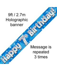 9ft Banner Happy 7th Birthday Blue holographic - 624689/1