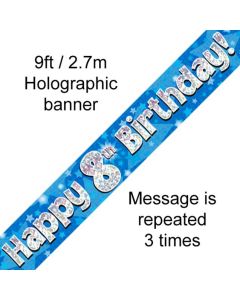 9ft Banner Happy 8th Birthday Blue holographic - 624696/1
