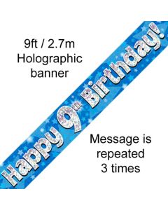 9ft Banner Happy 9th Birthday Blue holographic - 624702/1