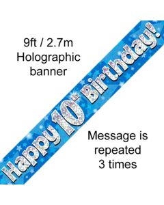 9ft Banner Happy 10th Birthday Blue holographic - 624719/1