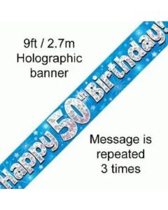 9FT BANNER  50TH BIRTHDAY BLUE HOLO - 624832/1